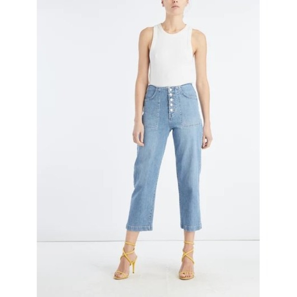 Veronica Beard Crosbie High Rise Cropped Wide Leg Jeans Zephyr Light Wash 29